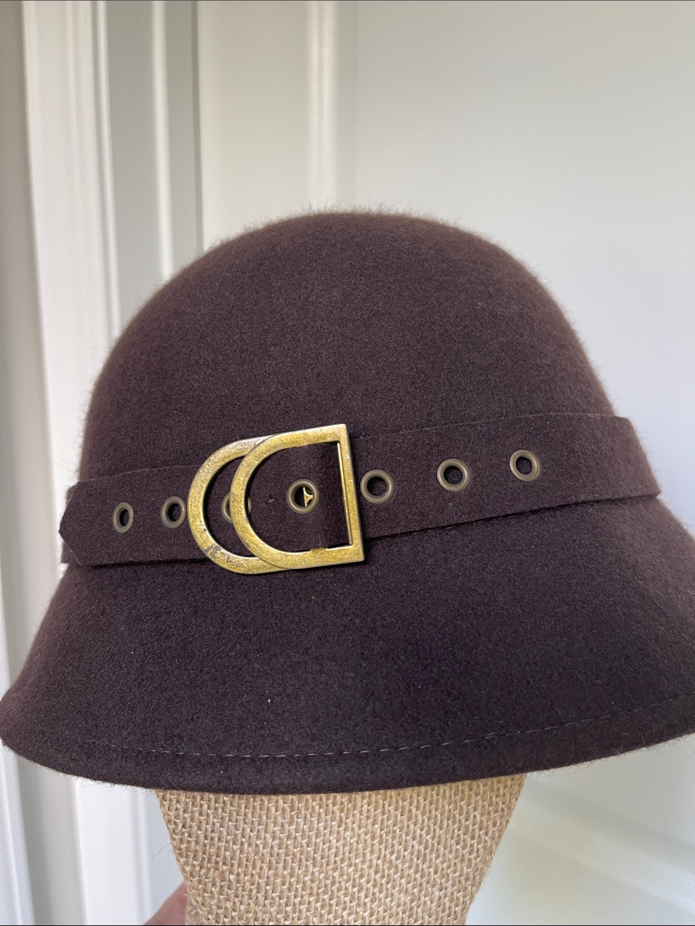 Brown Wool Felt Bucket Hat with Brass Buckle